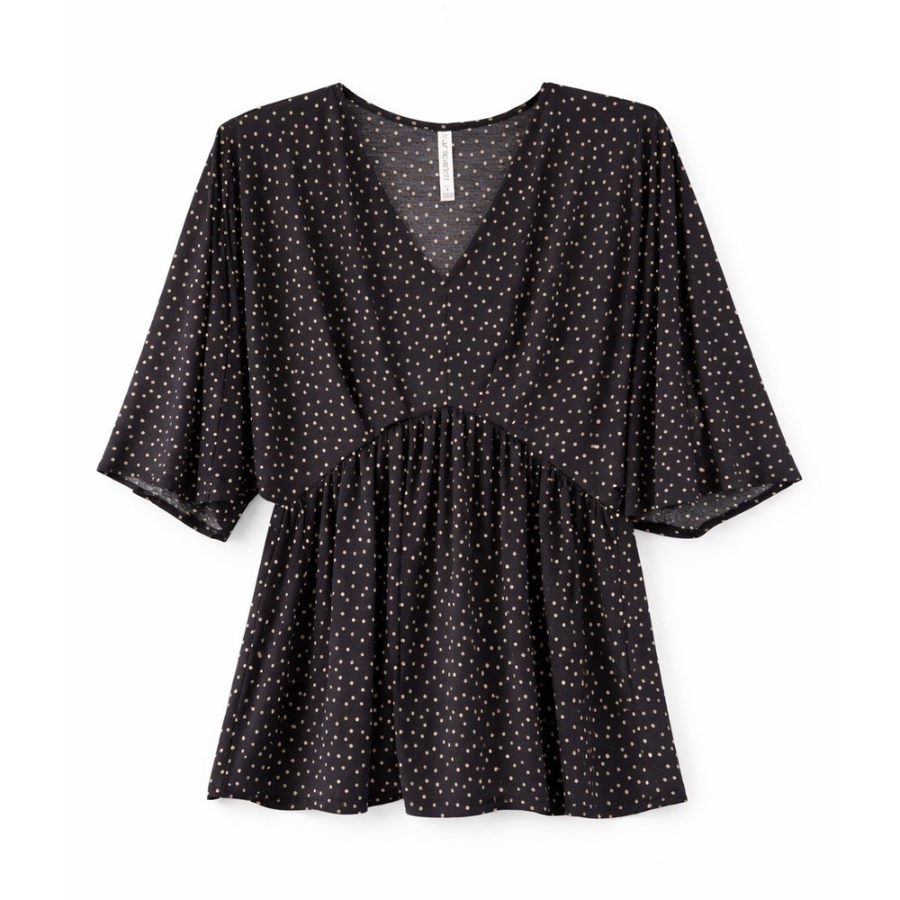 Women's Black Polka Dot V-Neck Blouse